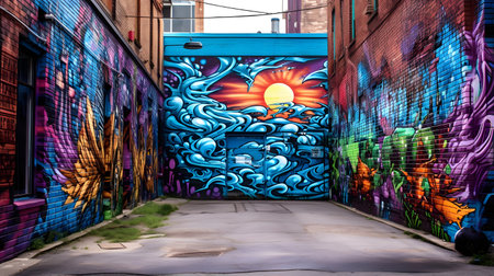 Mural art at East Williamsburg in Brooklyn. Outdoor art gallery known as the Bushwick Collective has most diverse collection of street art in Brooklynの素材