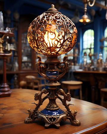 Antique lamp in the interior of a bar. Selective focus.の素材