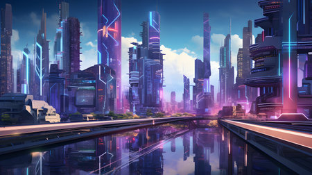 Futuristic city with high-rise buildings and skyscrapersの素材
