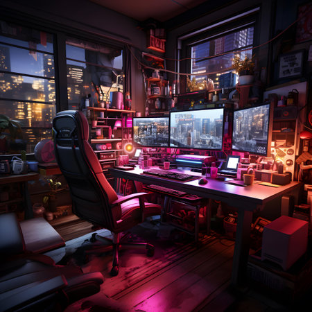 Computer room at night,3d rendering. Computer room at night.の素材