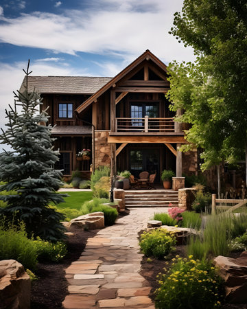 Luxury chalet in the garden with beautiful landscapingの素材