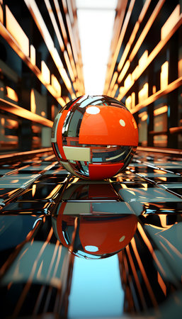 Abstract technology background. 3d render of red sphere with reflection.の素材