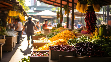 Fruits and Vegetables at the Market Stall in Bangkok, Thailandの素材