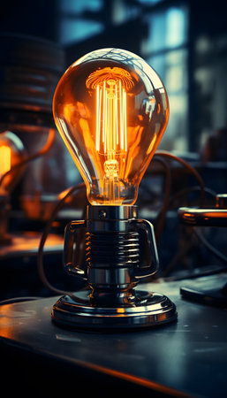 Vintage light bulb on a black background. Selective focus.の素材