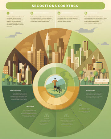 Eco city infographics with buildings and trees in flat style.の素材