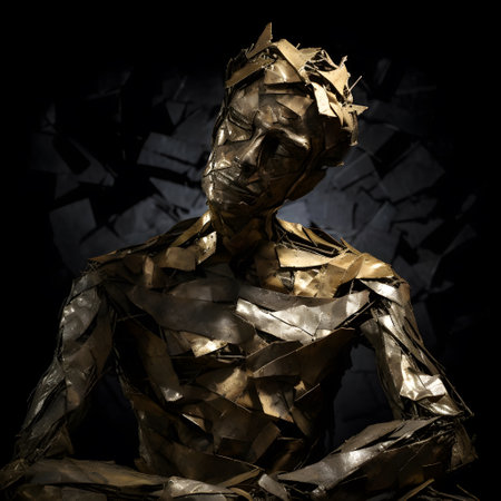 Man with golden foil on a black background. 3d rendering.の素材