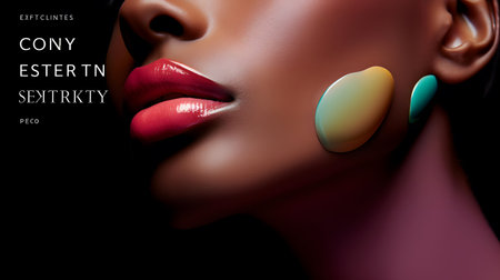 Beautiful woman's face with bright make-up and manicureの素材