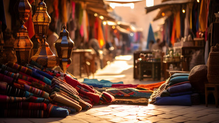 Colorful woolen shawls on the street in Morocco.の素材