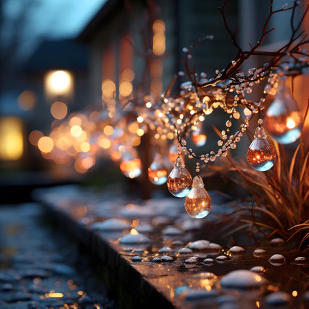 Christmas decorations on the street in the evening. Selective focus.の素材