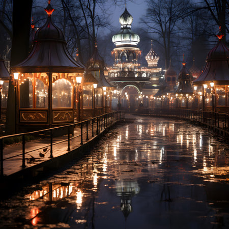 Beautiful night view of the gazebo on the embankment of the Moscow river.の素材