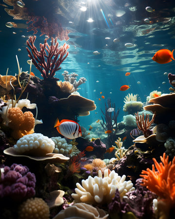 Underwater view of coral reef with fishes and corals. Underwater world.の素材
