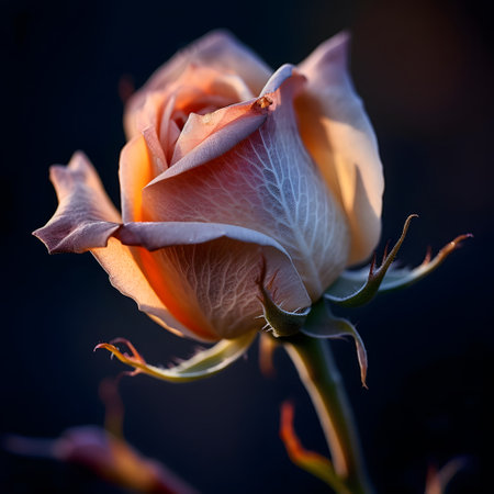 Beautiful orange rose on a dark background. Shallow depth of field.の素材