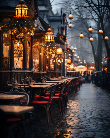 Cafe in the old town of Prague, Czech Republic. Eveningの素材