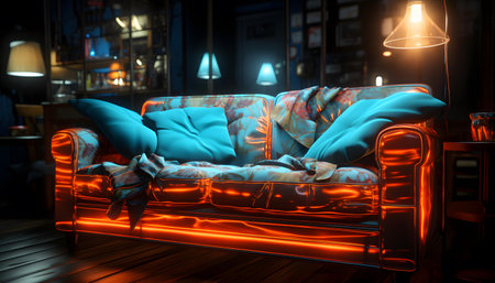 Sofa in the interior of a night club. 3D renderingの素材