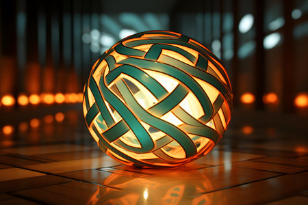 3d illustration of abstract sphere in empty room with lights on backgroundの素材