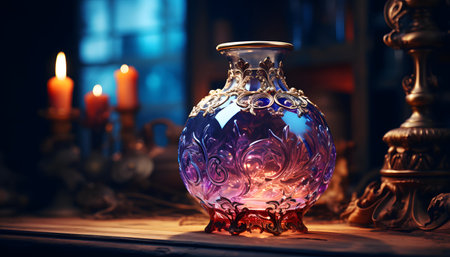 Magic potion in crystal vase on the table. Halloween concept.の素材