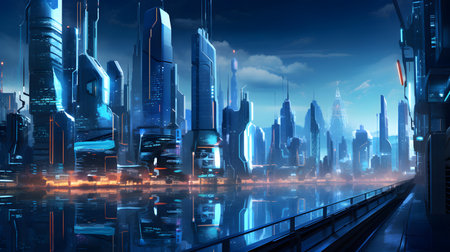 Futuristic city at night as a concept of the future.の素材