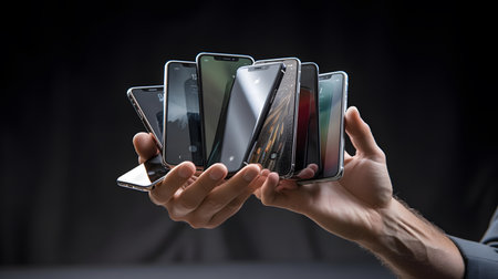 Smartphone apps in the hands of a man. 3d renderingの素材