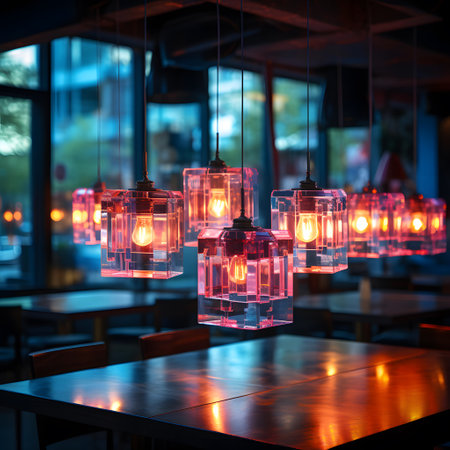 Candlestick in a restaurant at night. Selective focus.の素材