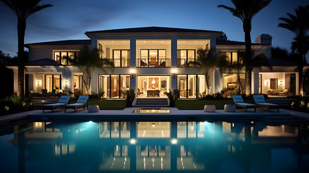 3d rendering of modern cozy house with pool and parking for sale or rentの素材