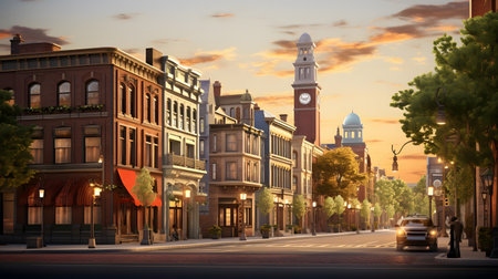 Boston street at sunset, Boston, Massachusetts, United States of America.の素材