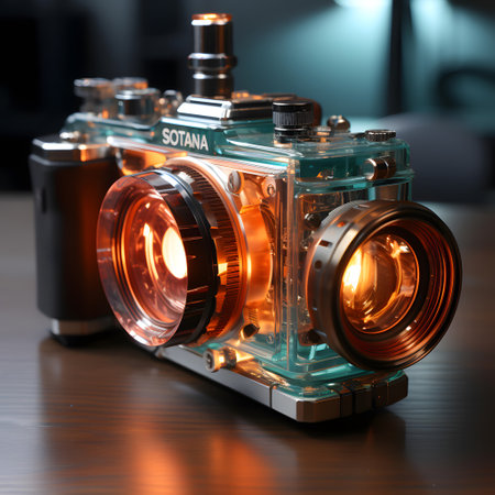 Vintage camera on the table in the room. 3d renderingの素材