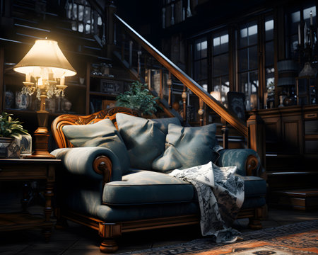 Interior of the living room at night. 3d rendering.の素材