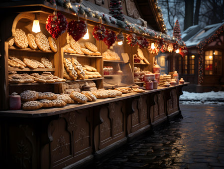 Traditional Christmas market in Riga, Latvia. Traditional Christmas cookies on the street.の素材