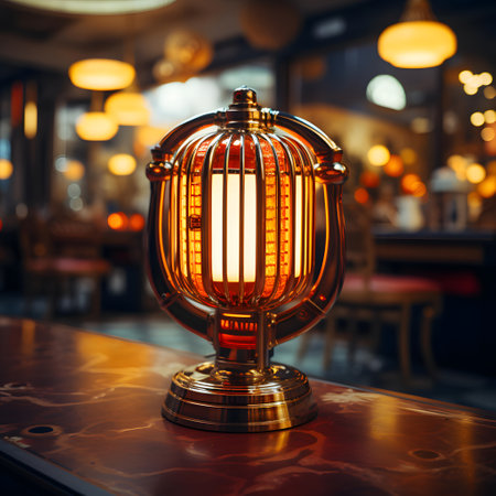 Lantern on a table in a cafe. Selective focus.の素材