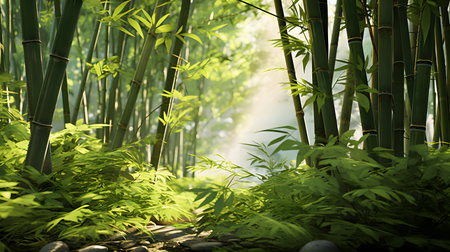 Green bamboo forest in the morning light. Natural background. Nature concept.の素材