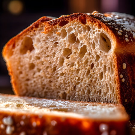 Freshly baked loaf of white bread on a wooden board. Toned.の素材