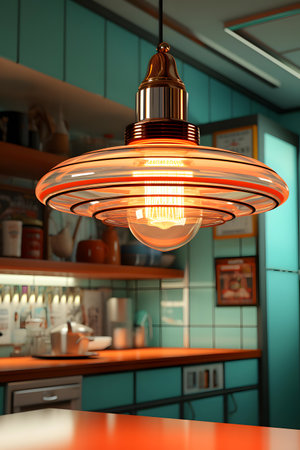 3d rendering of a retro lamp in a cafe or restaurant.の素材