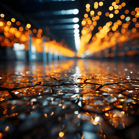 abstract background of light bokeh on wet floor in shopping mallの素材