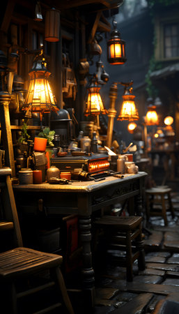 Old street cafe in the old town of Lviv, Ukraine.の素材