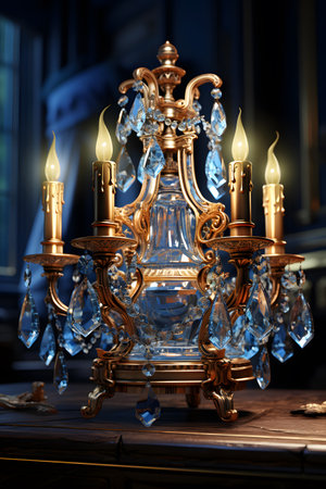 Vintage candlestick with candles in the interior of the churchの素材