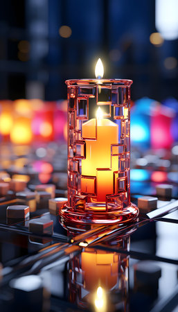 Burning candle in a glass candlestick. 3d renderingの素材