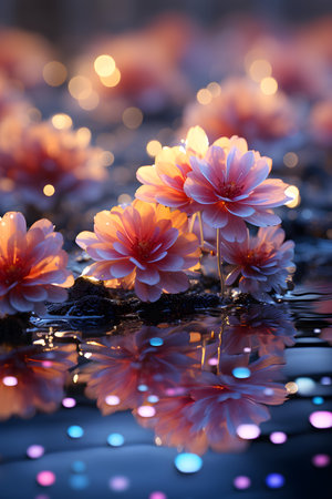 Beautiful flowers in water with bokeh background, Thailand.の素材