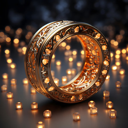 Jewelry ring with precious stones on a bokeh backgroundの素材