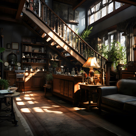 Luxury interior of an old house. 3D rendering.の素材