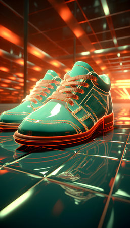 Sneakers on the floor. 3D illustrations. Retro style.の素材