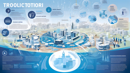 Real estate infographic template with city and skyscrapers, vector illustrationの素材