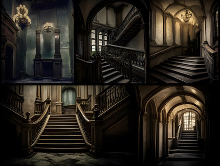 Interior of an old building in the style of Gothic. collageの素材
