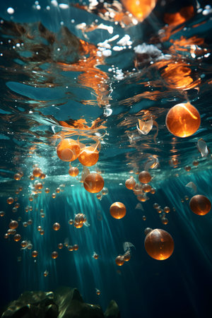 Underwater view of jellyfish and marine life. Underwater world.の素材