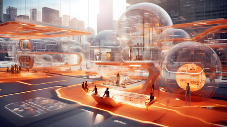 3D rendering of a network of people connected to each other in a virtual spaceの素材