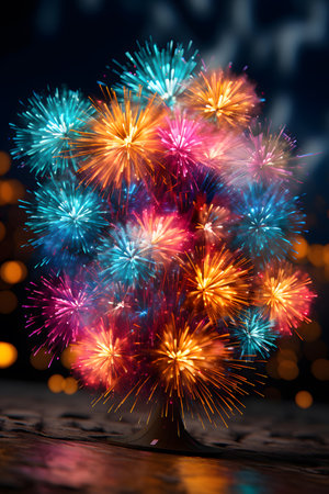 colorful fireworks on bokeh background for celebrating happy new yearの素材
