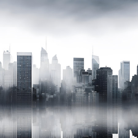 New York City skyline in fog. 3D rendered illustration.の素材