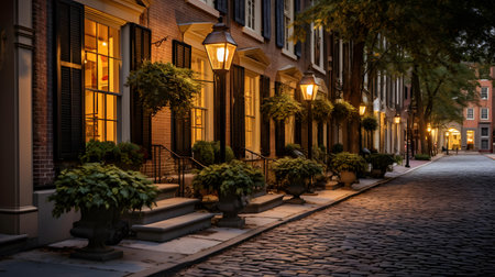 Street in the old town of Riga at night, Latvia.の素材