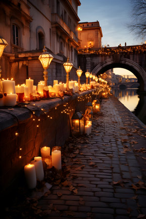 Candles on the Charles Bridge in Prague, Czech Republicの素材