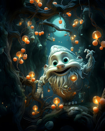 3d illustration of a fairy tale character in a dark forest.の素材