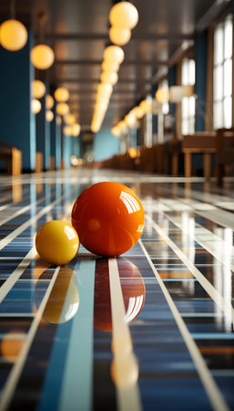 Billiard balls on a table in a bowling club, shallow depth of fieldの素材